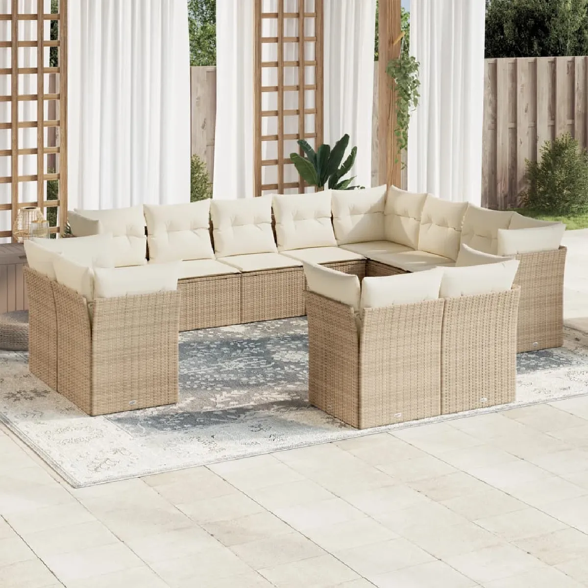 VIDAXL  Salon jardin r&eacute;sine tress&eacute;e beige - 12 pi&egrave;ces