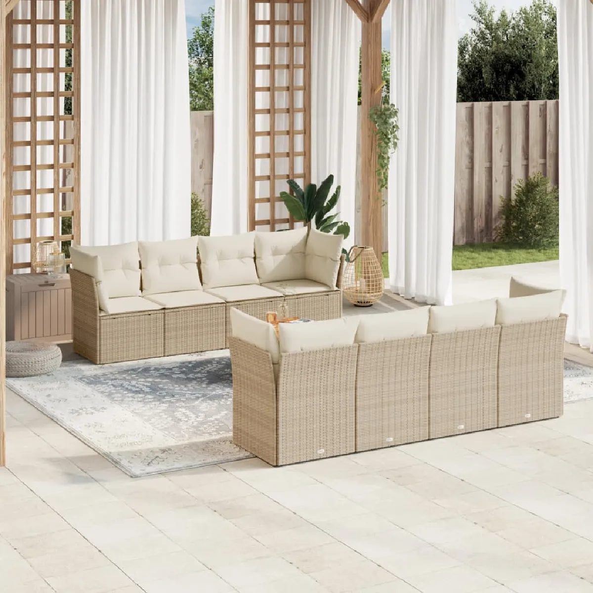 Non Communiqué Beige Salon De Jardin Modulable Vidaxl Resine Tressee 9 Pieces 62 X 62 X 69 Cm 8 Personnes - Image 2