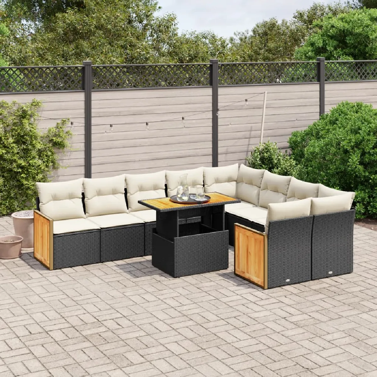 Vidaxl Salon de Jardin 10 pcs avec Coussins - Noir / Résine Tressée