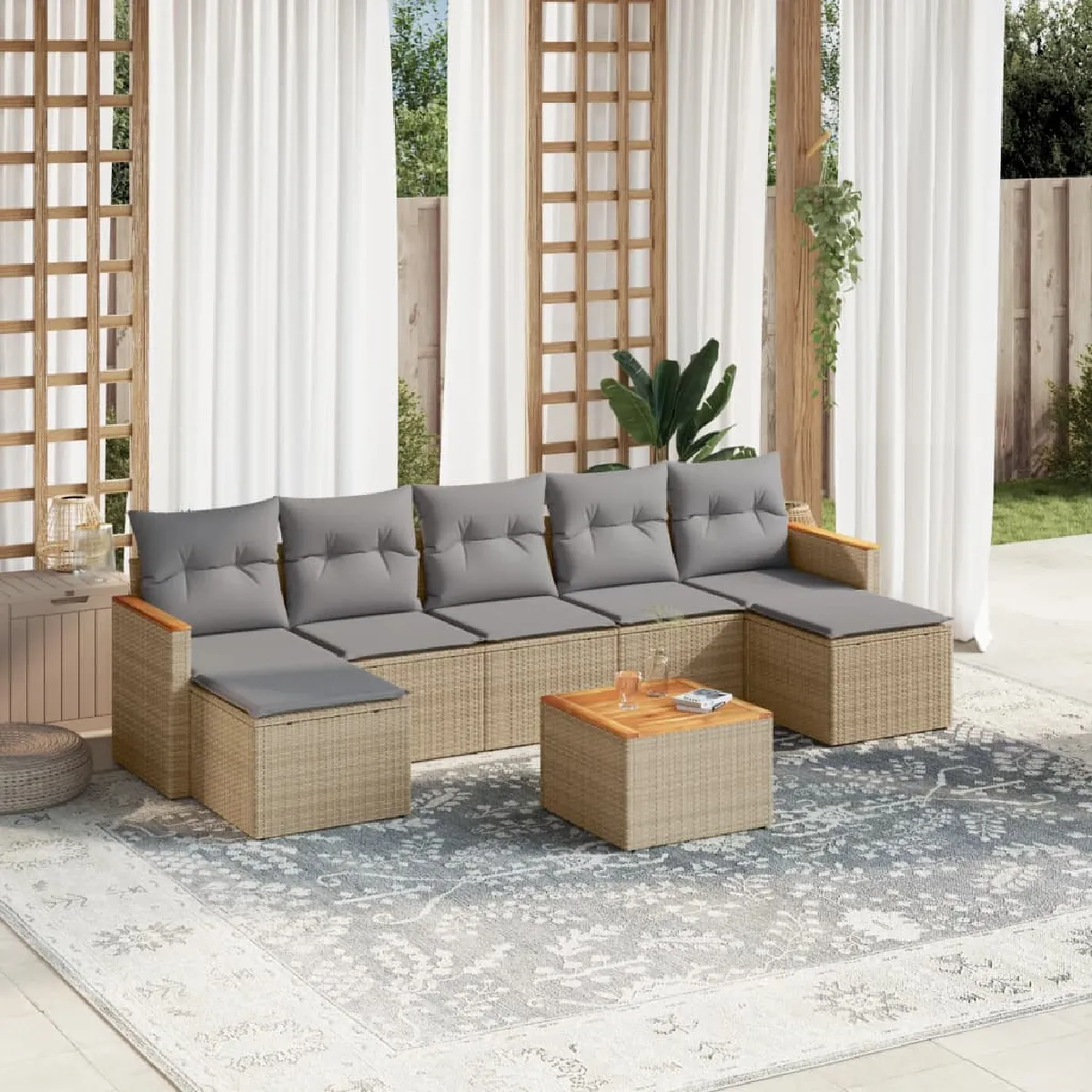 Salon de jardin VIDAXL 8 pcs beige résine tressée