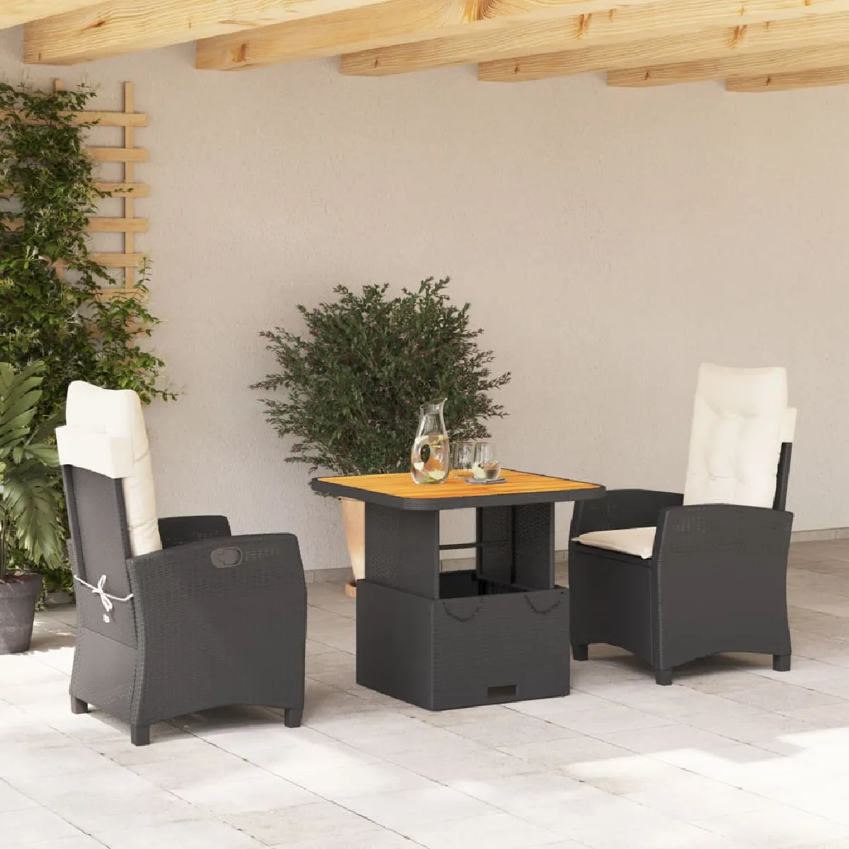 Vidaxl Noir Ensemble À Manger De Jardin 3 Pcs