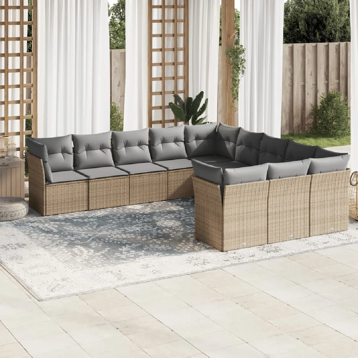 VidaXL Salon de Jardin 11 Pcs avec Coussins Résine Tressée - vue 6