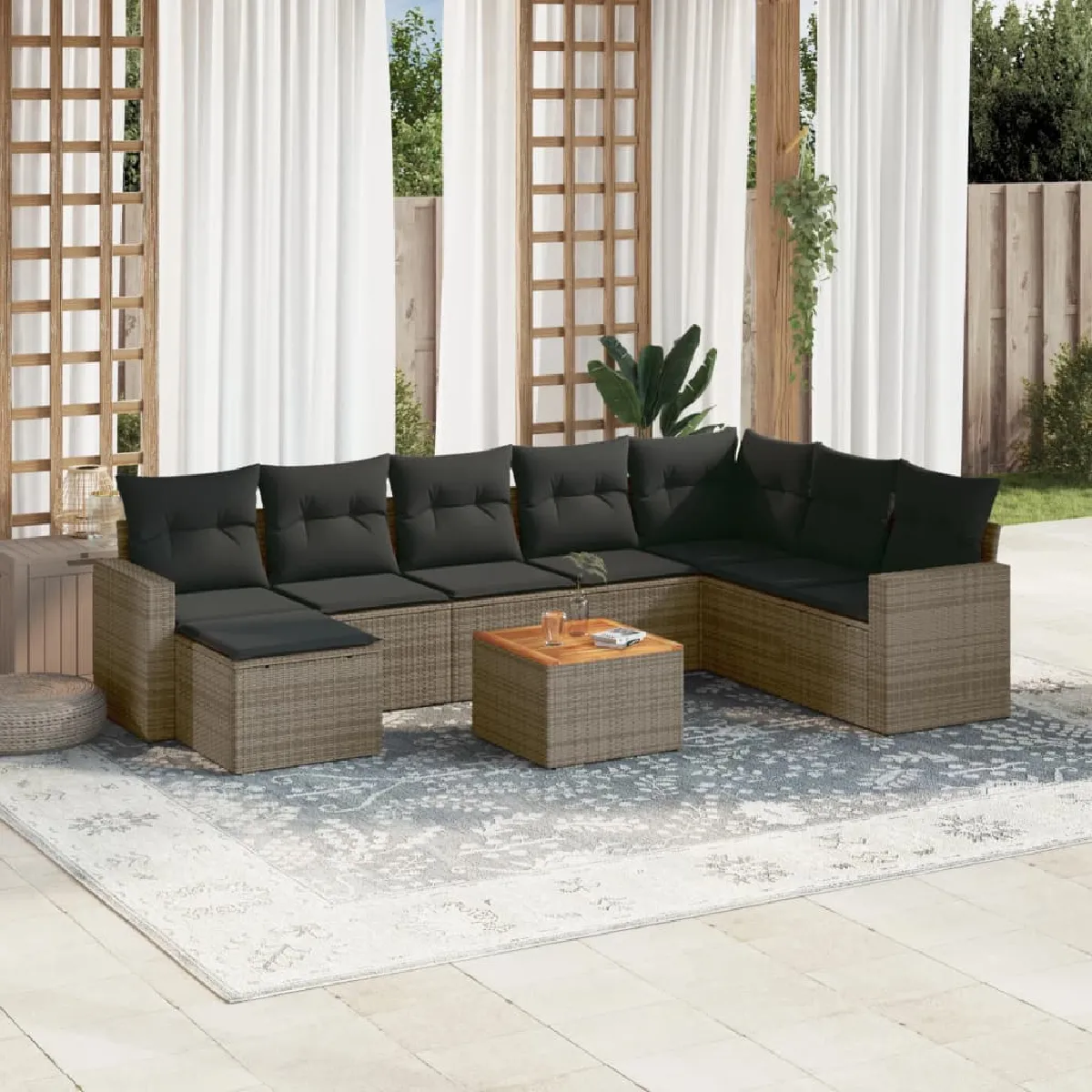 Salon de jardin vidaXL 9 pcs résine tressée