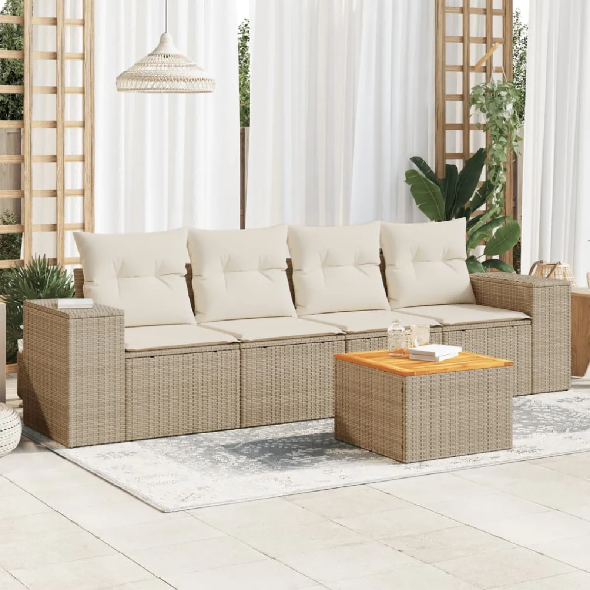 VIDAXL - Salon de jardin modulable - 4 personnes - 5 pièces - Beige - Image 3