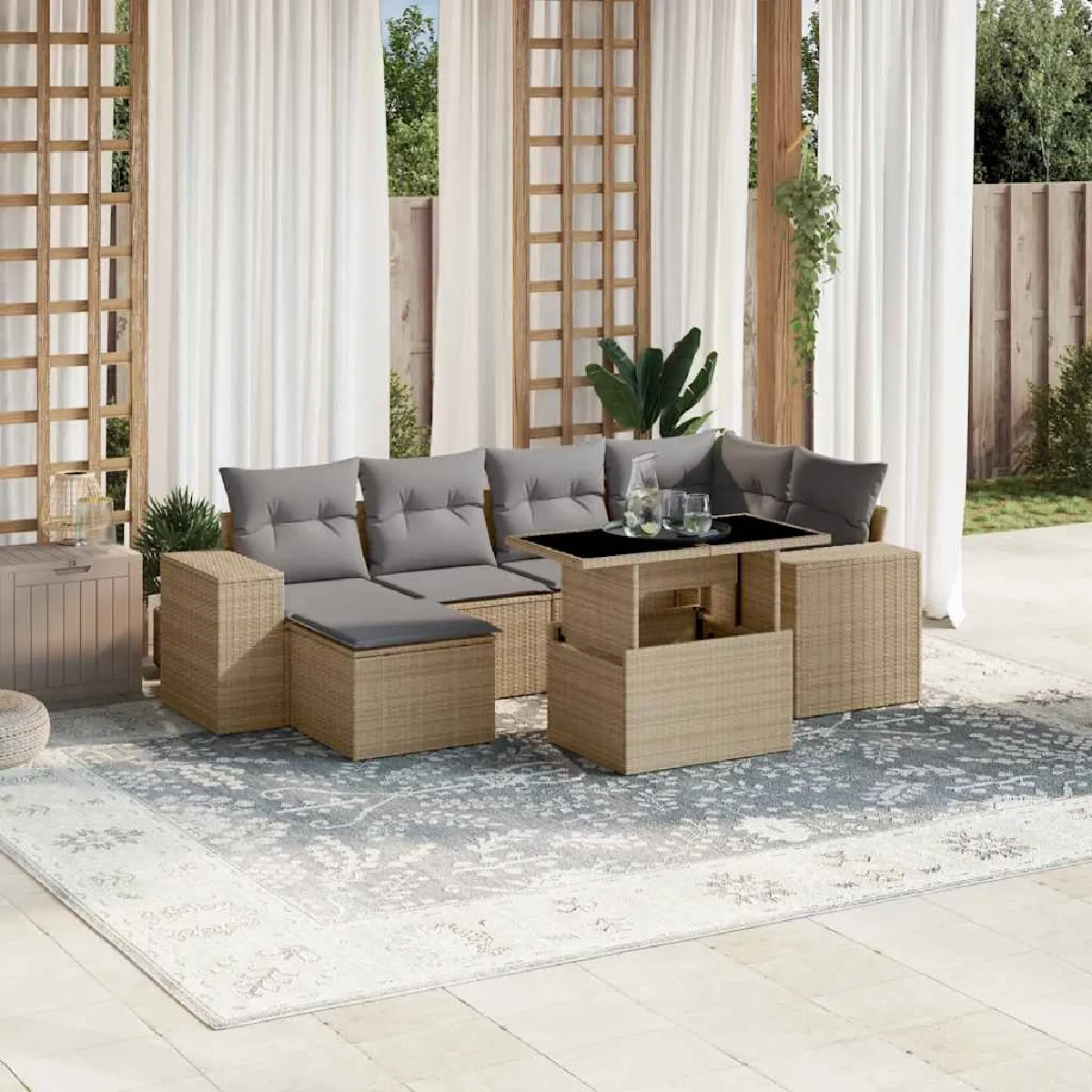 vidaXL Salon de jardin 7 pcs avec coussins - vue 2