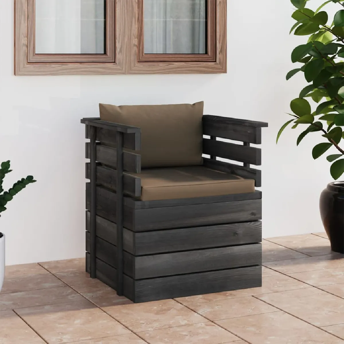 vidaXL Fauteuil de jardin avec coussins Bois de pin - vue 2
