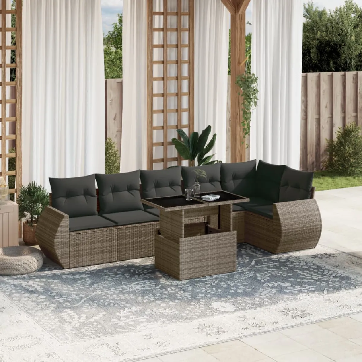 Salon de jardin VIDAXL 7 pcs résine tressée - vue 2