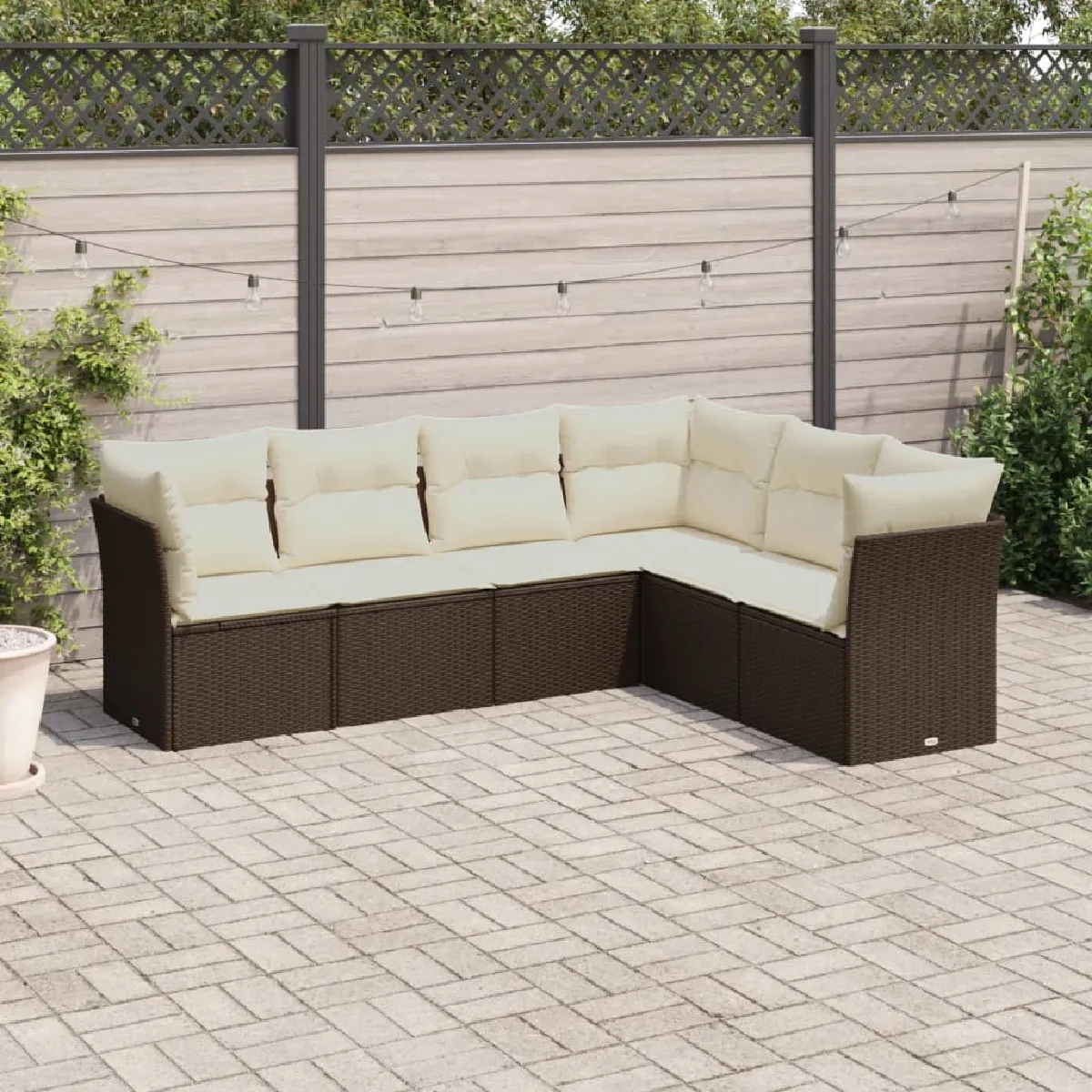 VidaXL Salon de Jardin 6 Pcs avec Coussins - Marron - Résine Tressée