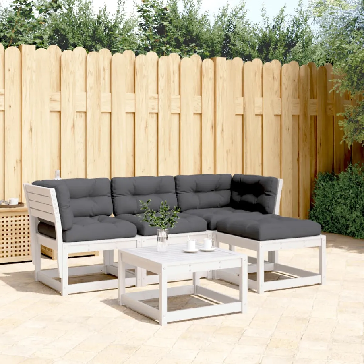 Vidaxl Blanc Salon De Jardin Bois Massif 4 Pieces 4 Personnes - Image 3