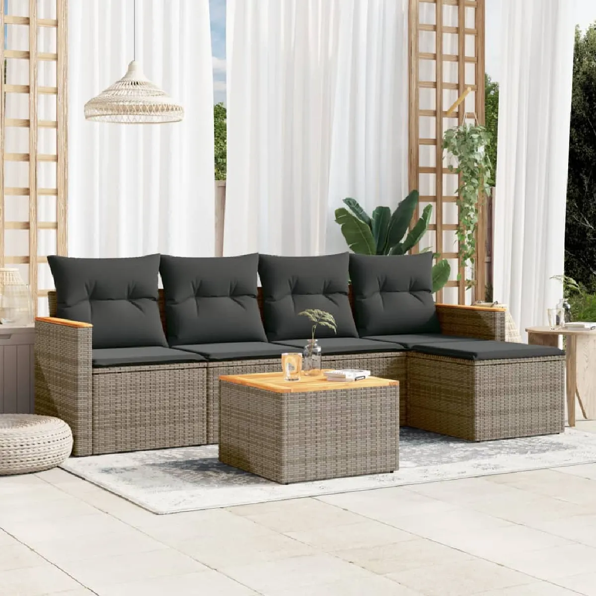 Non Communiqué Gris Salon De Jardin Modulable Vidaxl Resine Tressee 6 Pieces X 61.5 X 69 5 Personnes - Image 2