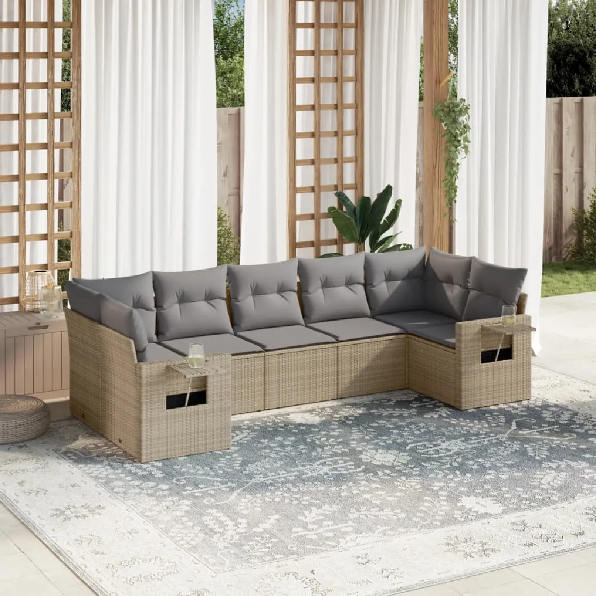 Non Communiqué Beige Vidaxl Salon De Jardin Avec Coussins 7 Pcs, Canapés De Terrasse, Ensemble De Meubles De Patio, Mobilier D'extérieur, 3252926 - Image 3