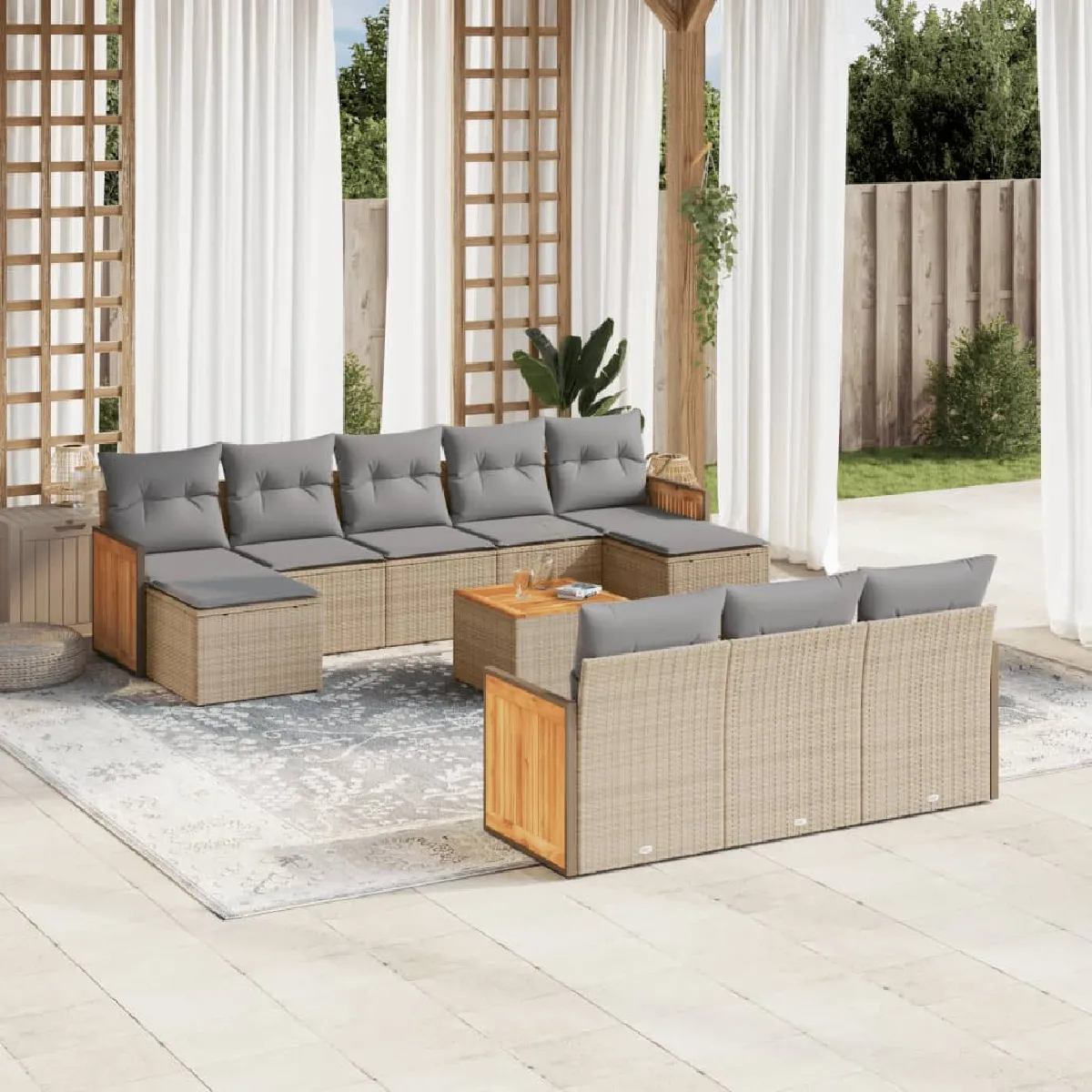 VIDAXL  11 pcs Salon de jardin avec coussins - Beige