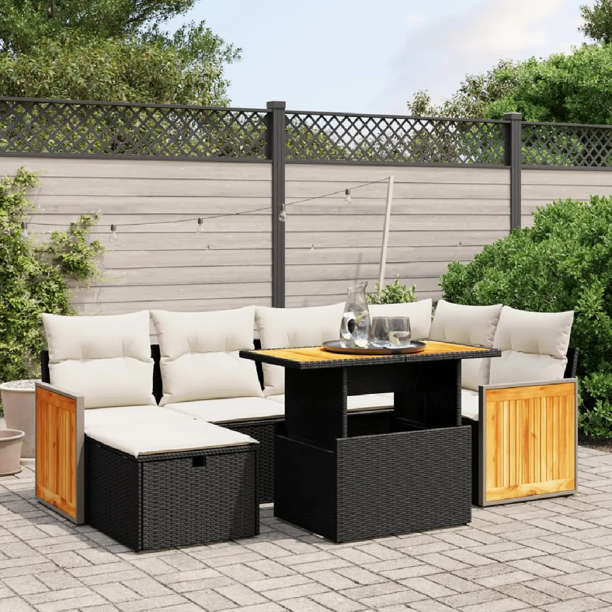 Vidaxl Noir Salon De Jardin 7 Pcs
