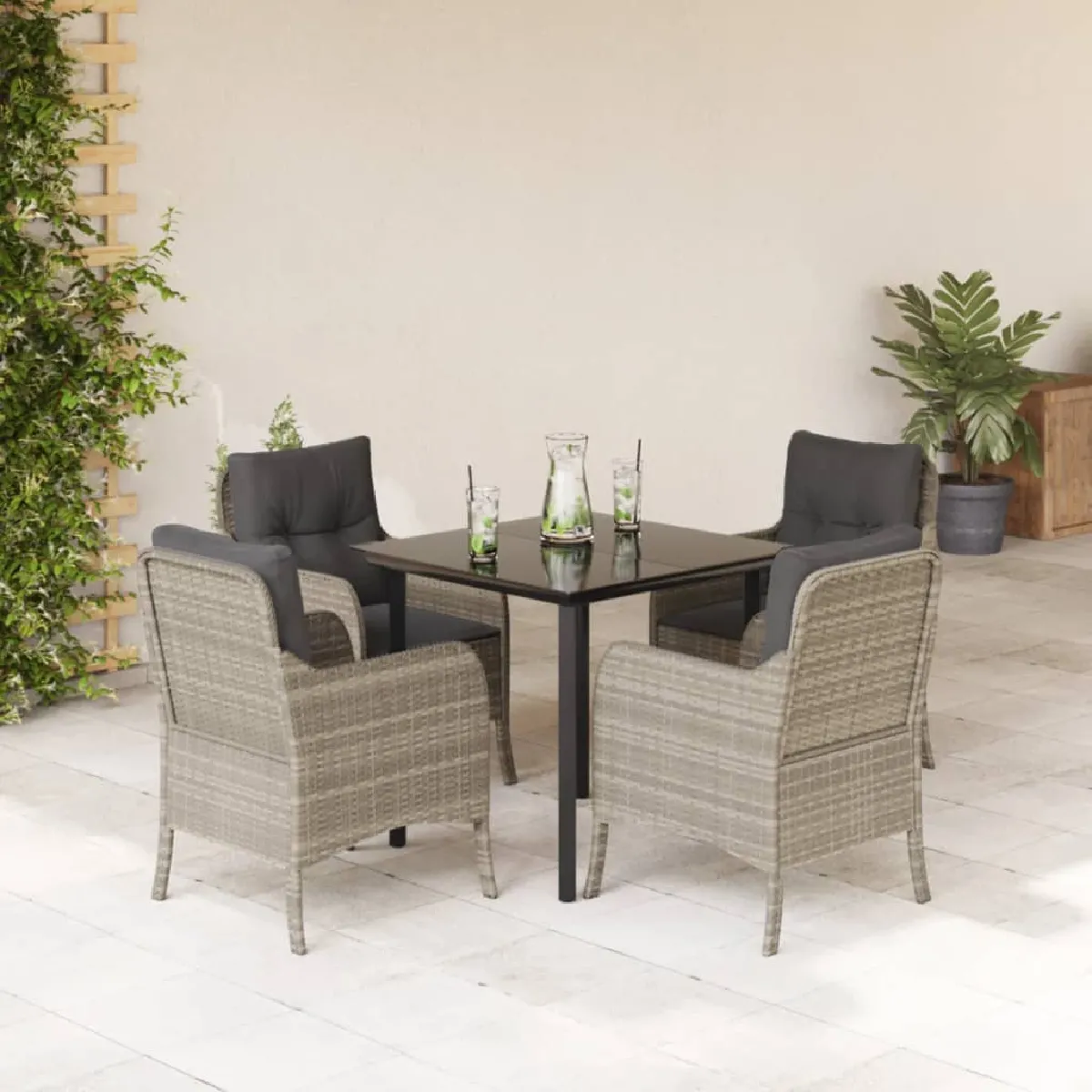Vidaxl Gris/Clair Ensemble À Manger Jardin 5 Pcs