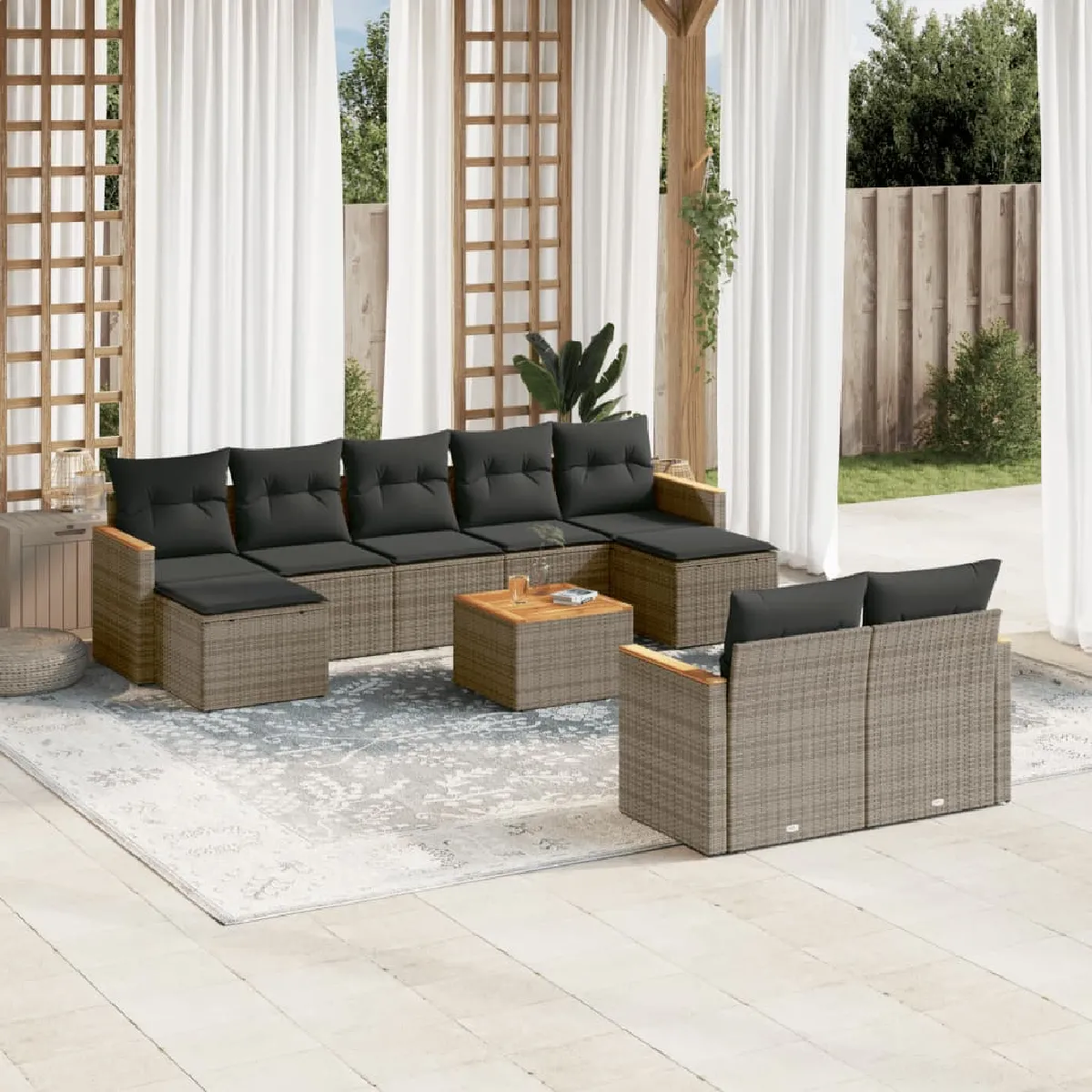 Vidaxl Gris Salon De Jardin - 10 Pcs