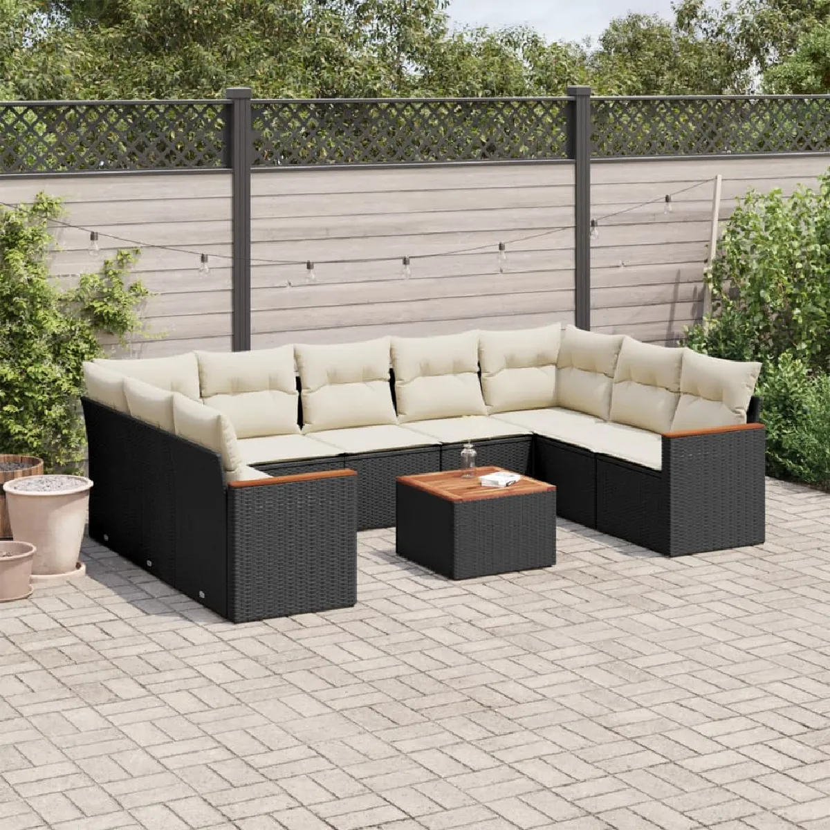 vidaXL Salon de jardin 10 pcs - Noir