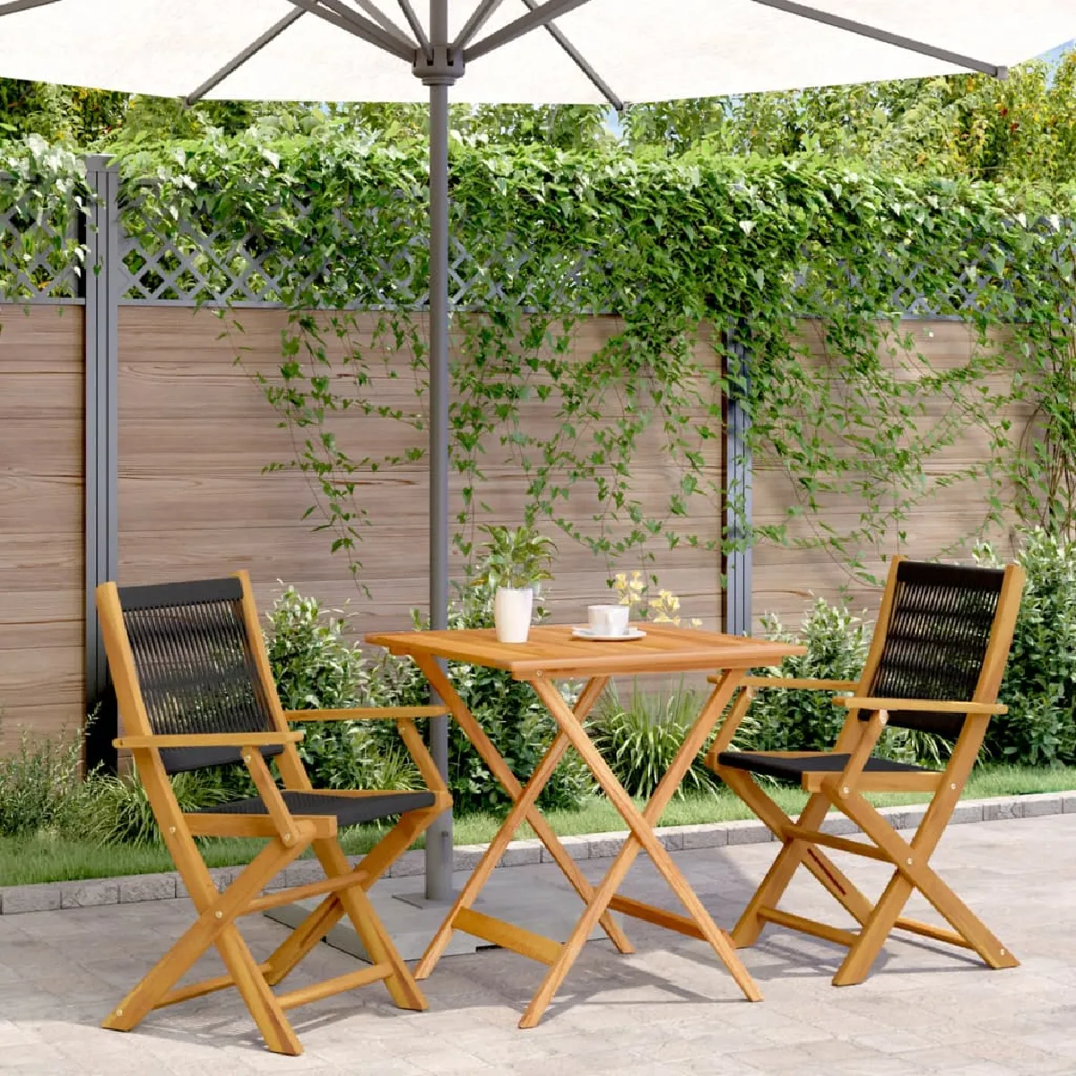Non Communiqué Noir Vidaxl Ensemble De Bistro 3 Pcs Polypropylène Et Bois Massif, Ensemble De Bistro De Jardin, Ensemble De Balcon, 3281877 - Image 3
