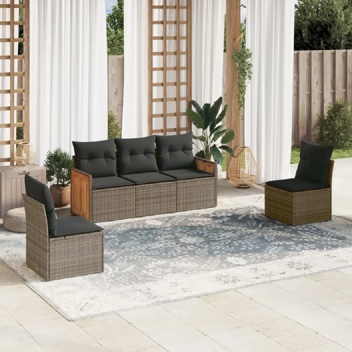 VidaXL Salon de jardin 5 pcs avec coussins - Gris résine tressée
