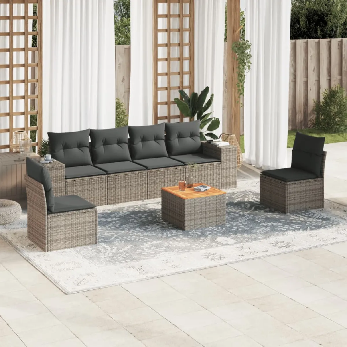 VIDAXL Ensemble de jardin résine tressée 7 pcs - vue 4