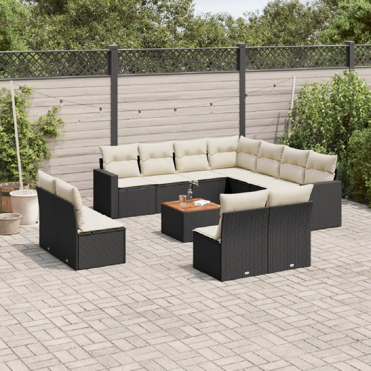 vidaXL Salon de jardin 12 pcs - Noir