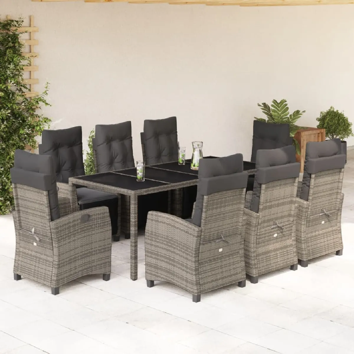 Non Communiqué Gris Vidaxl Ensemble À Manger De Jardin Avec Coussins 9 Pcs, Table Et Chaises Avec Dossier Réglable, Meubles D'extérieur, 3212899 - Image 3