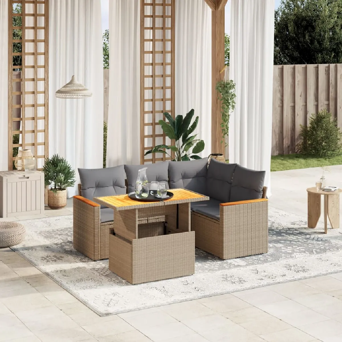 Non Communiqué Beige Vidaxl Salon De Jardin Avec Coussins 5 Pcs, Canapés De Terrasse, Ensemble De Meubles De Patio, Mobilier D'extérieur, 3273061 - Image 3