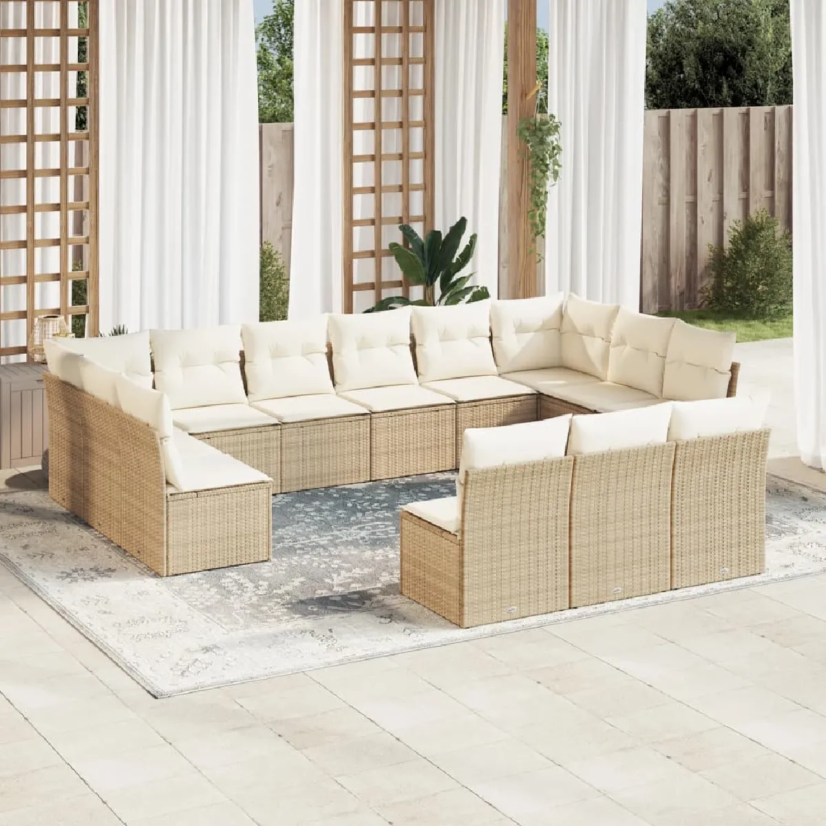 VIDAXL  Salon de jardin 13 pi&egrave;ces avec coussins beiges