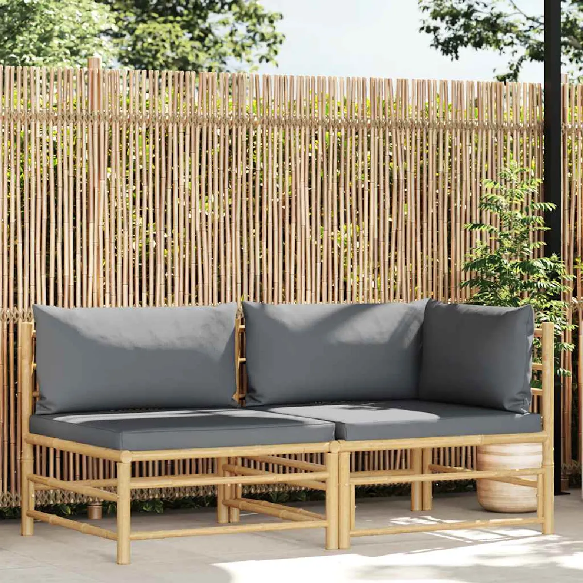 vidaXL Salon de jardin 2 pcs avec coussins bambou - vue 3