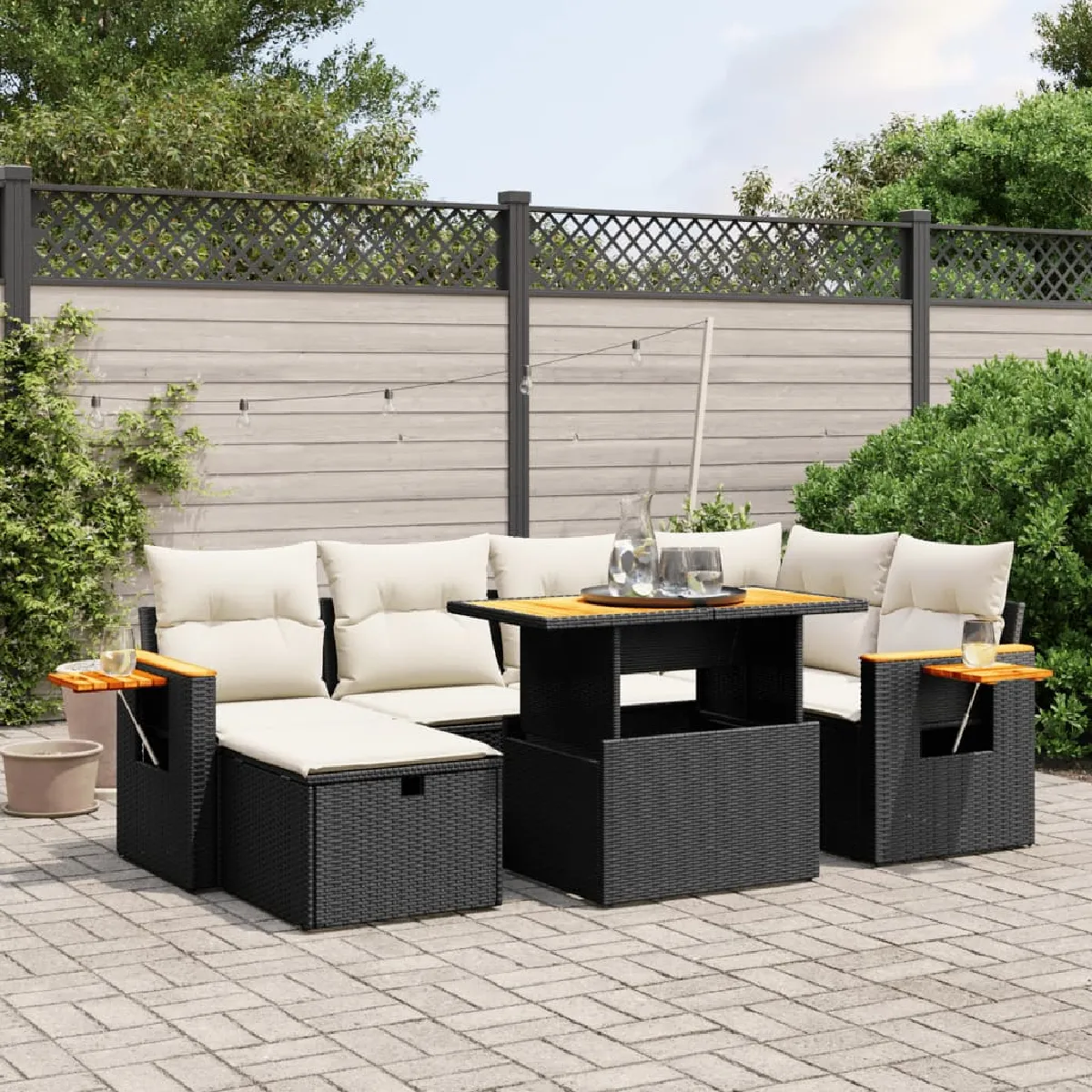 Non Communiqué Noir Vidaxl Salon De Jardin Avec Coussins 7 Pcs, Canapés De Terrasse, Ensemble De Meubles De Patio, Mobilier D'extérieur, 3276143 - Image 3