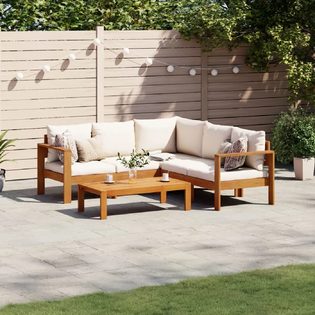 vidaXL Salon de jardin 4 pcs avec coussins Bois massif dacacia 3058098 - vue 9