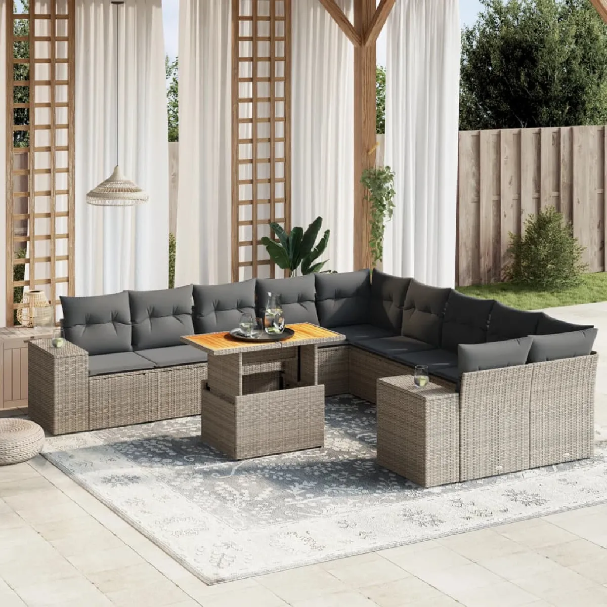 vidaXL Ensemble de Jardin 11 pcs avec Coussins Résine Tressée - vue 4
