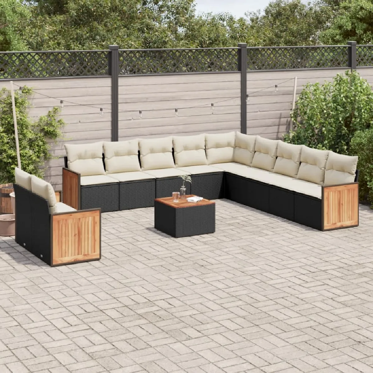 VIDAXL  salon de jardin 12 pcs - Noir r&eacute;sine tress&eacute;e