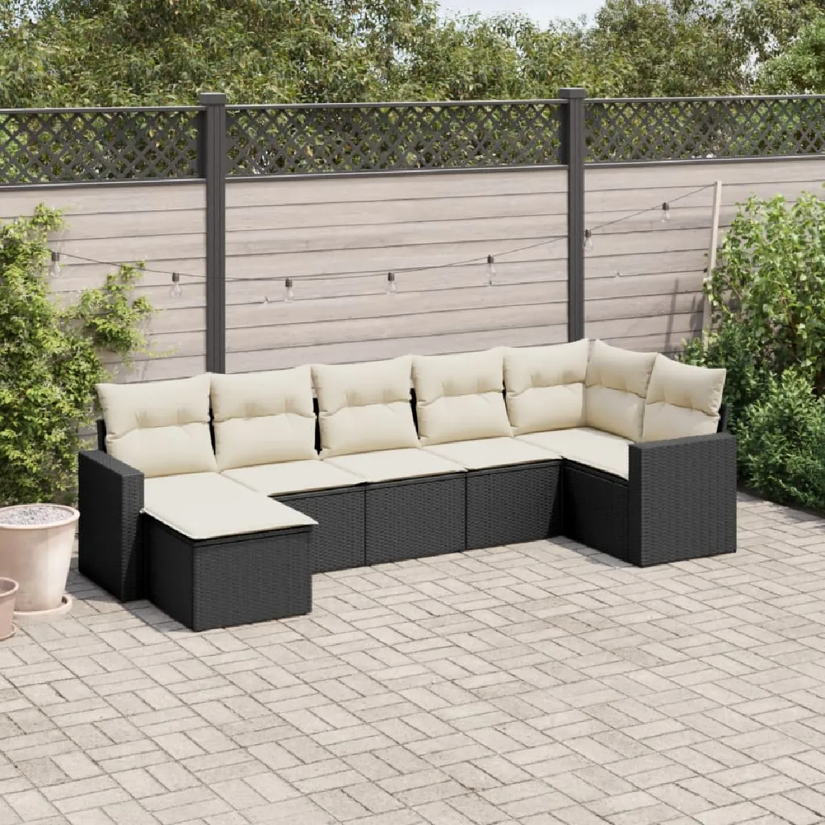 vidaXL Salon de jardin 7 pièces noir