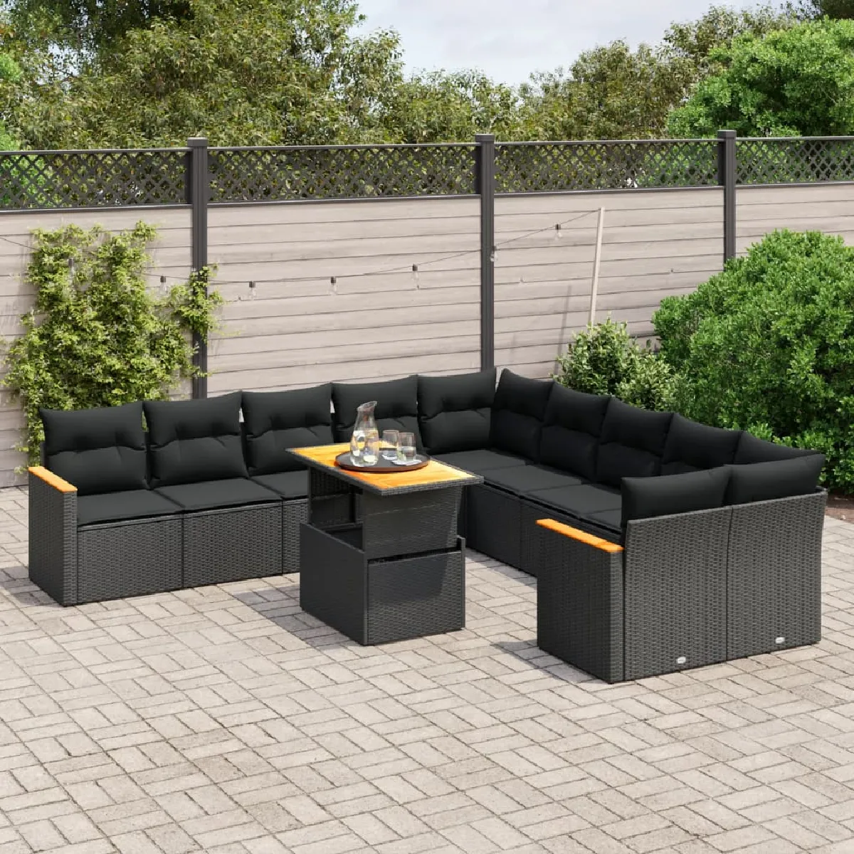 Non Communiqué Noir Vidaxl Salon De Jardin Avec Coussins 11 Pcs, Canapés De Terrasse, Ensemble De Meubles De Patio, Mobilier D'extérieur, 3273260 - Image 3