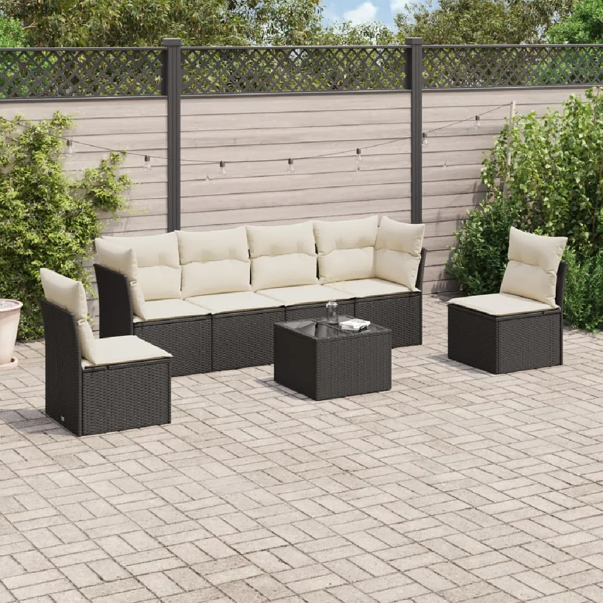VIDAXL Salon de jardin 7 pcs Noir