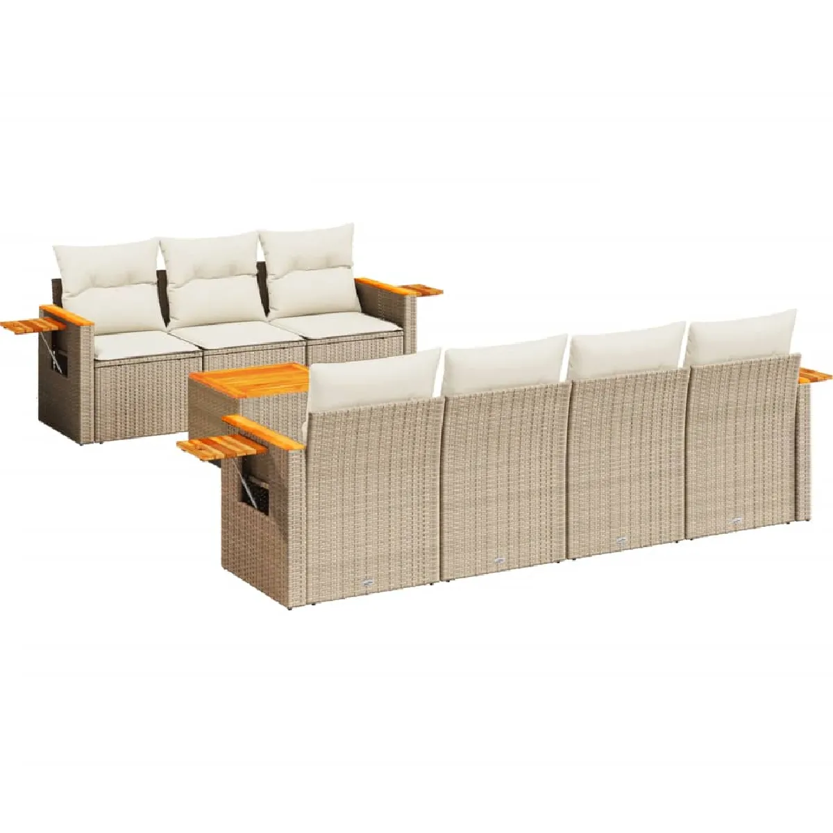Vidaxl Beige Salon De Jardin Modulable Rotin 8 Pieces 7 Personnes - Image 3