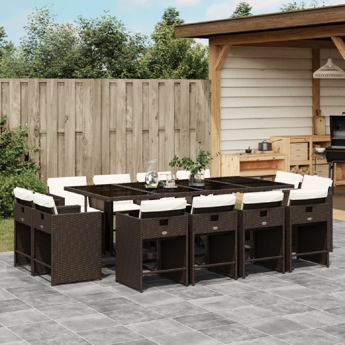 vidaXL Ensemble à manger de jardin 13 pcs Rotin - vue 4