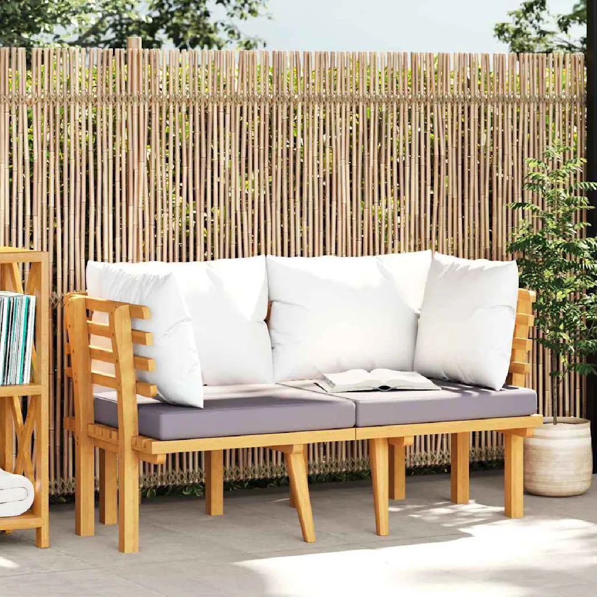 vidaXL Canapé de jardin 2 places avec coussins Bois d'acacia massif - vue 2
