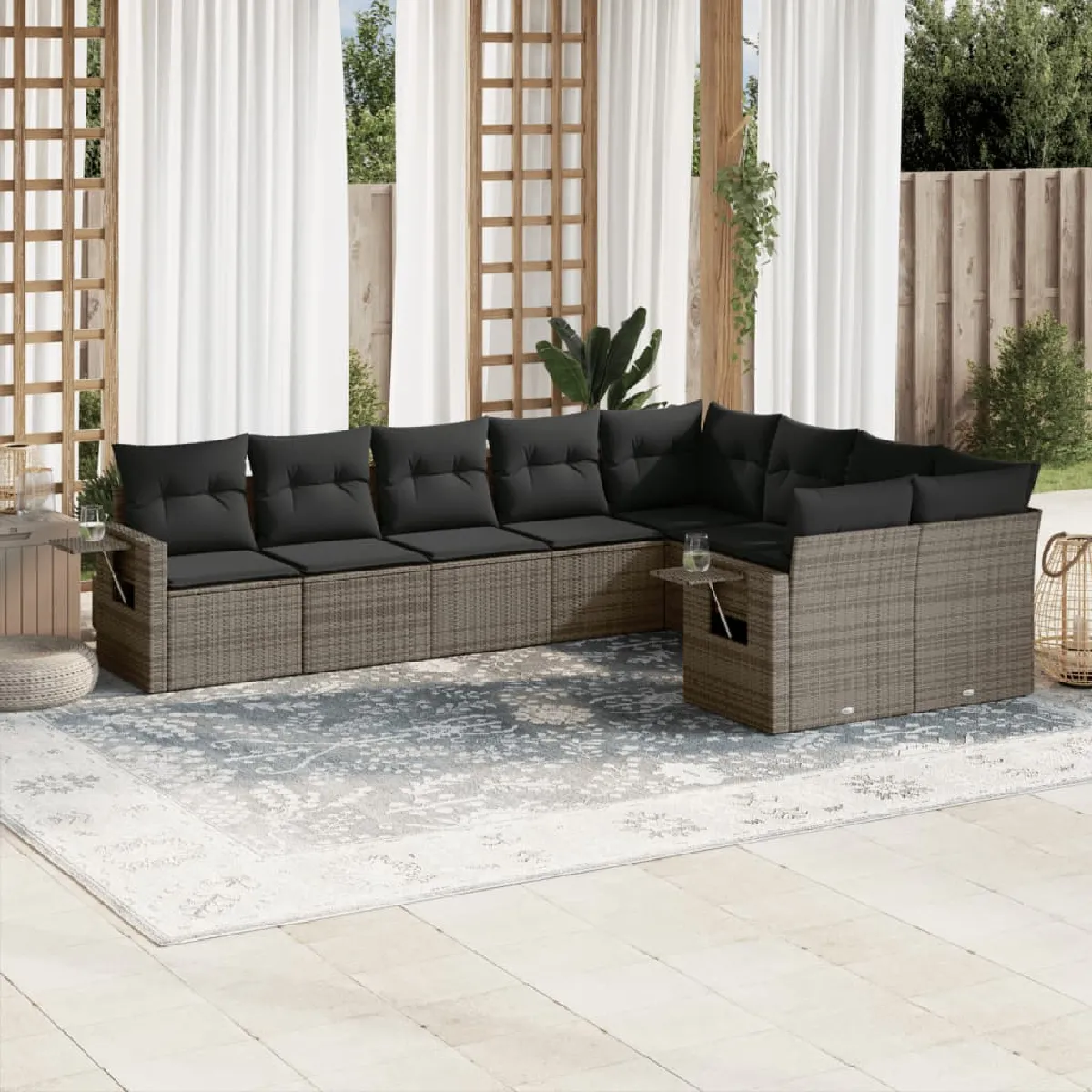 VIDAXL Salon de jardin 9 pcs avec coussins gris résine tressée