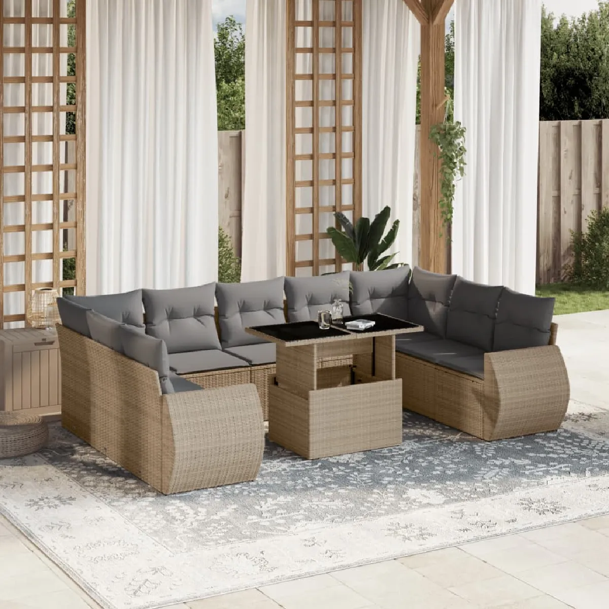 Vidaxl Beige Salon De Jardin Modulable Rotin 3 Pieces 9 Personnes - Image 3