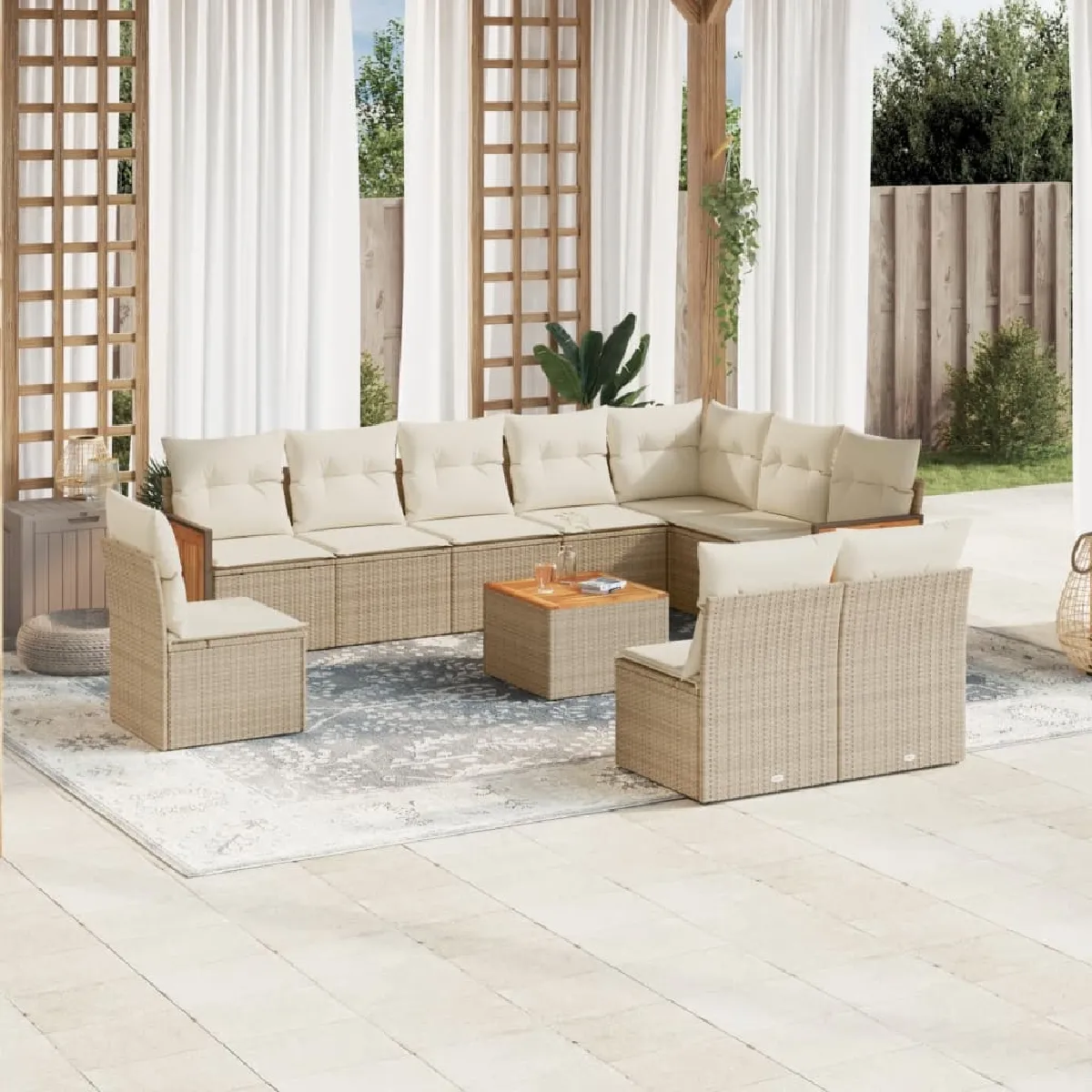 Salon de jardin modulable rotin beige 11 pieces x 59 x 69 10 personnes