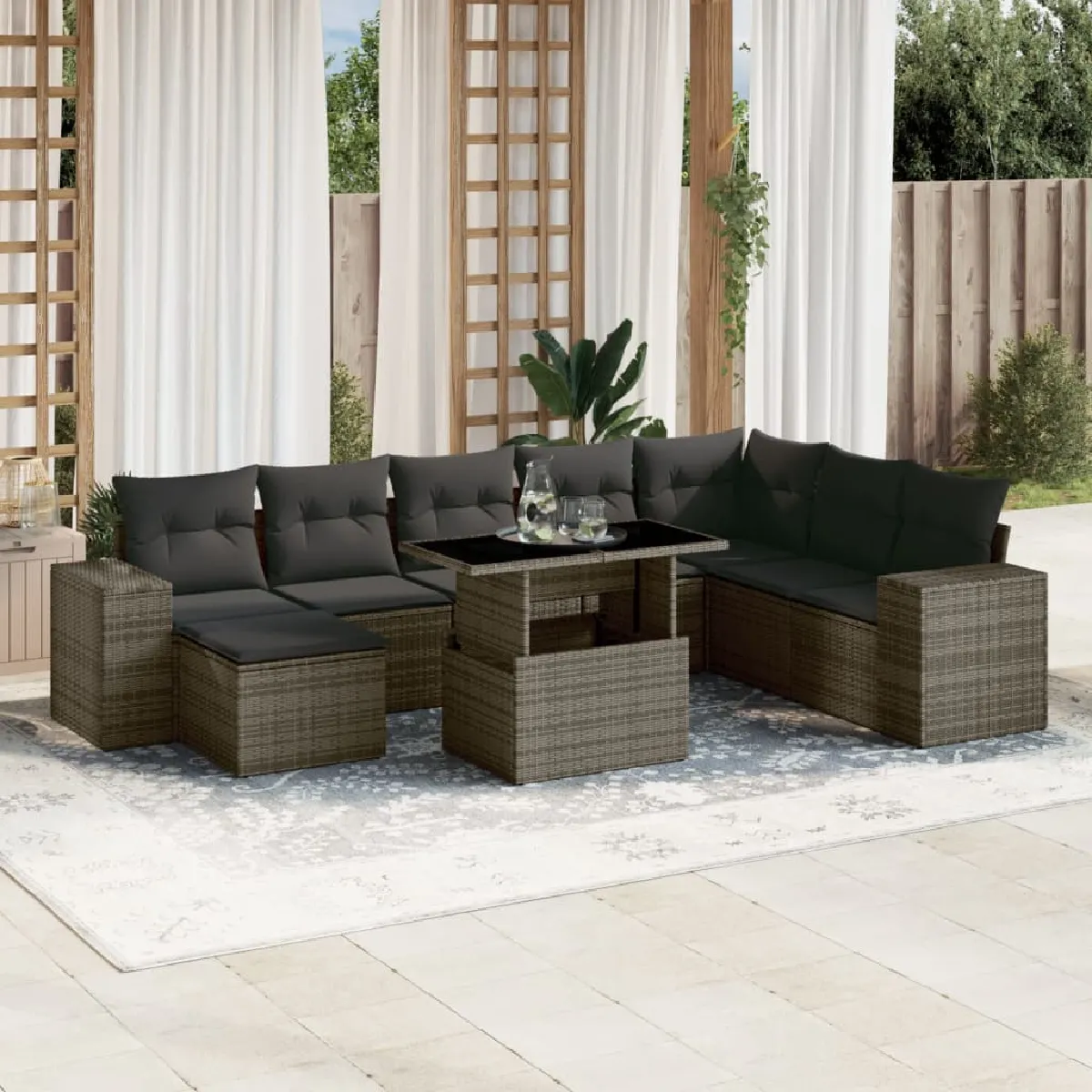 VIDAXL Salon de Jardin 9 pcs avec Coussins Résine Tressée - vue 9