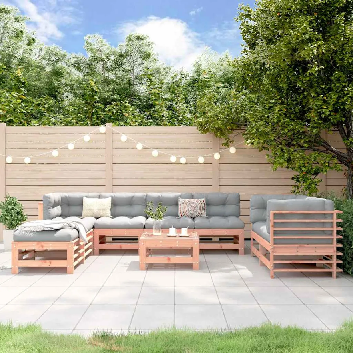 Vidaxl Salon De Jardin Modulable Bois Massif Bois 9 Pieces 8 Personnes - Image 3