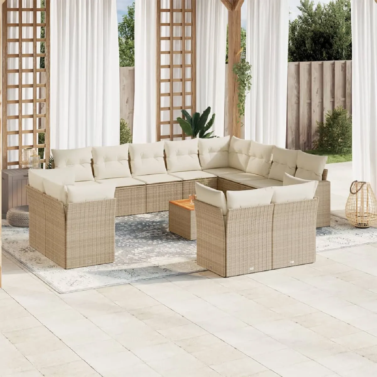 Salon de jardin modulable Vidaxl resine tressee beige 13 pieces