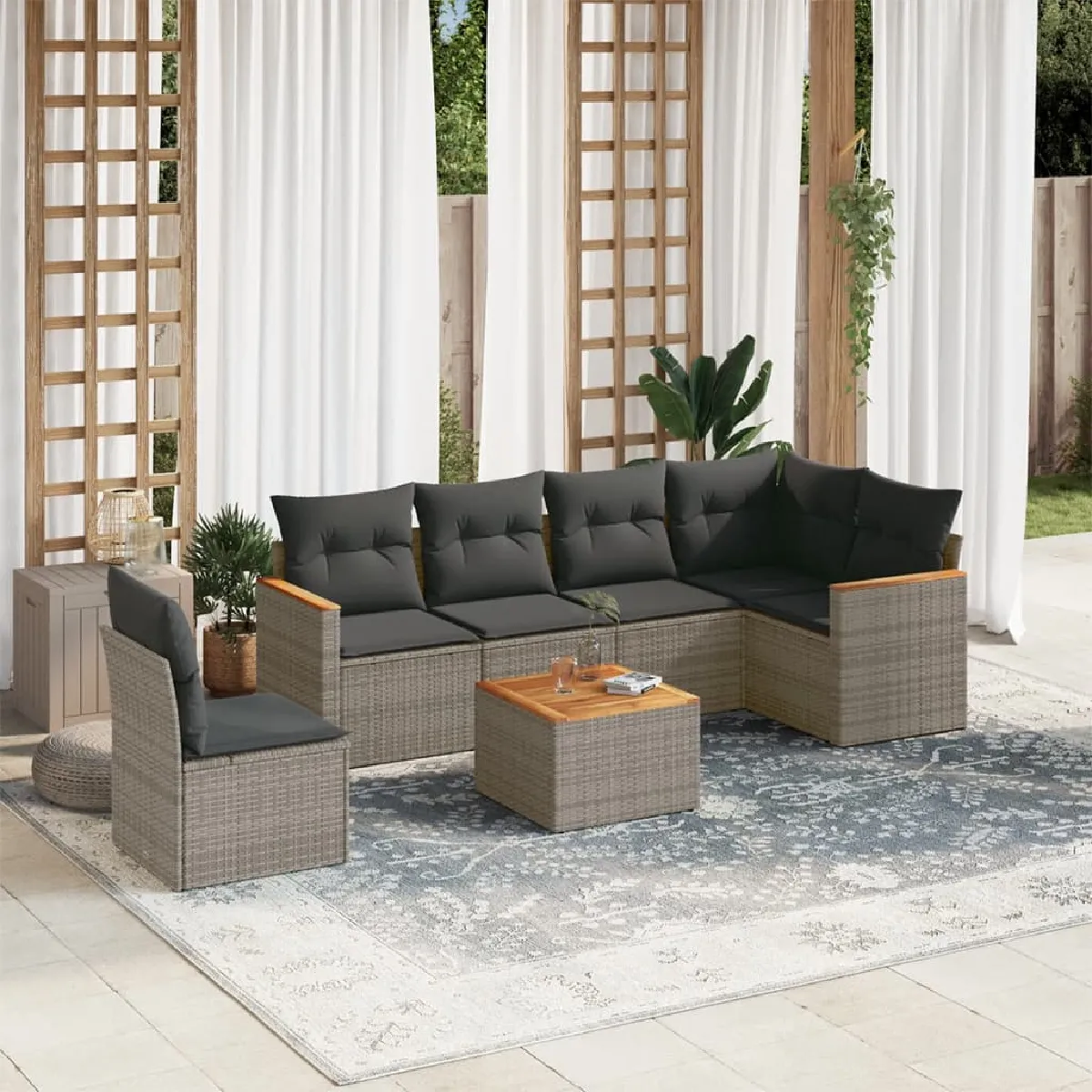 Salon de jardin vidaXL - 7 pcs - Gris