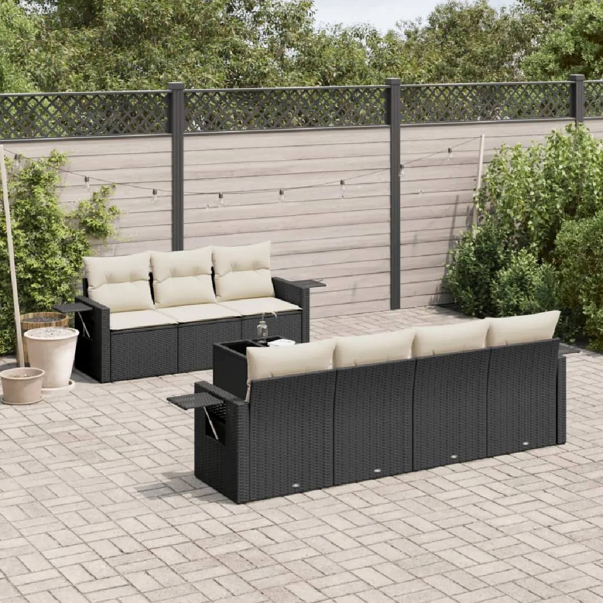 Non Communiqué Noir Vidaxl Salon De Jardin Avec Coussins 8 Pcs, Canapés De Terrasse, Ensemble De Meubles De Patio, Mobilier D'extérieur, 3219925 - Image 3