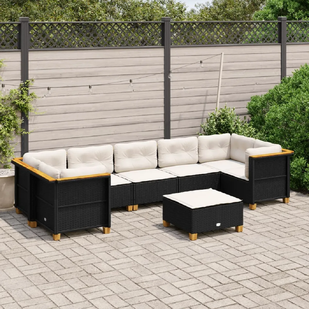 vidaXL Salon de jardin 8 pcs - Noir