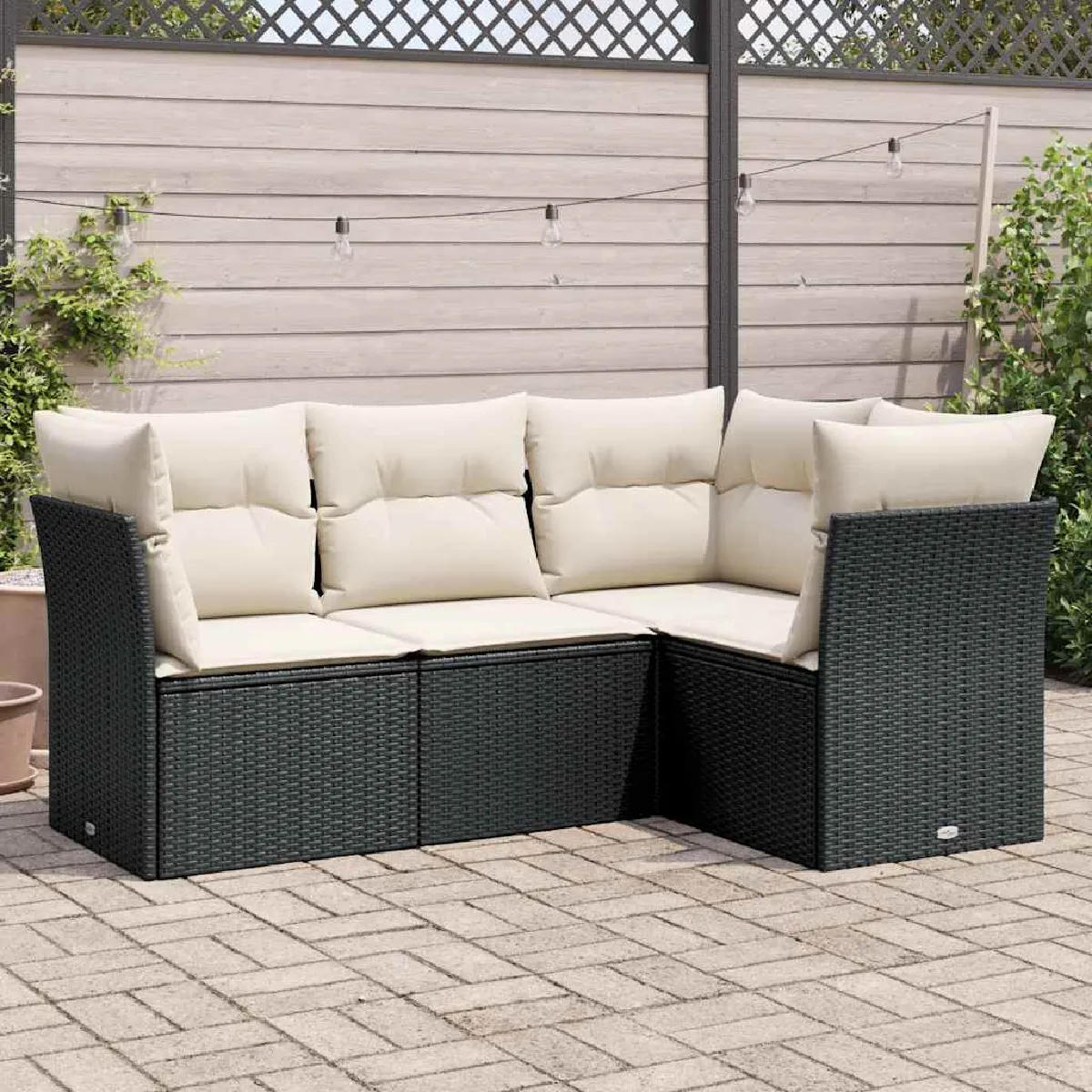 VidaXL Salon de jardin 4 pcs avec coussins noir