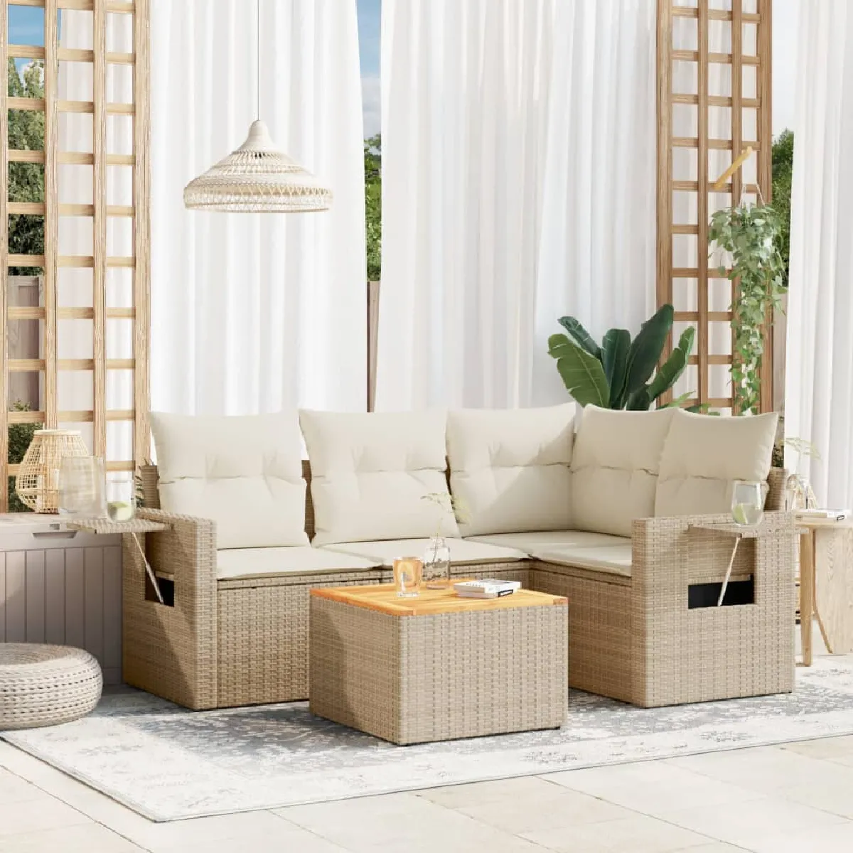 Non Communiqué Beige Salon De Jardin Modulable Vidaxl 5 Pieces 4 Personnes Resine Tressee 62 X 62 X 69 Cm - Image 3