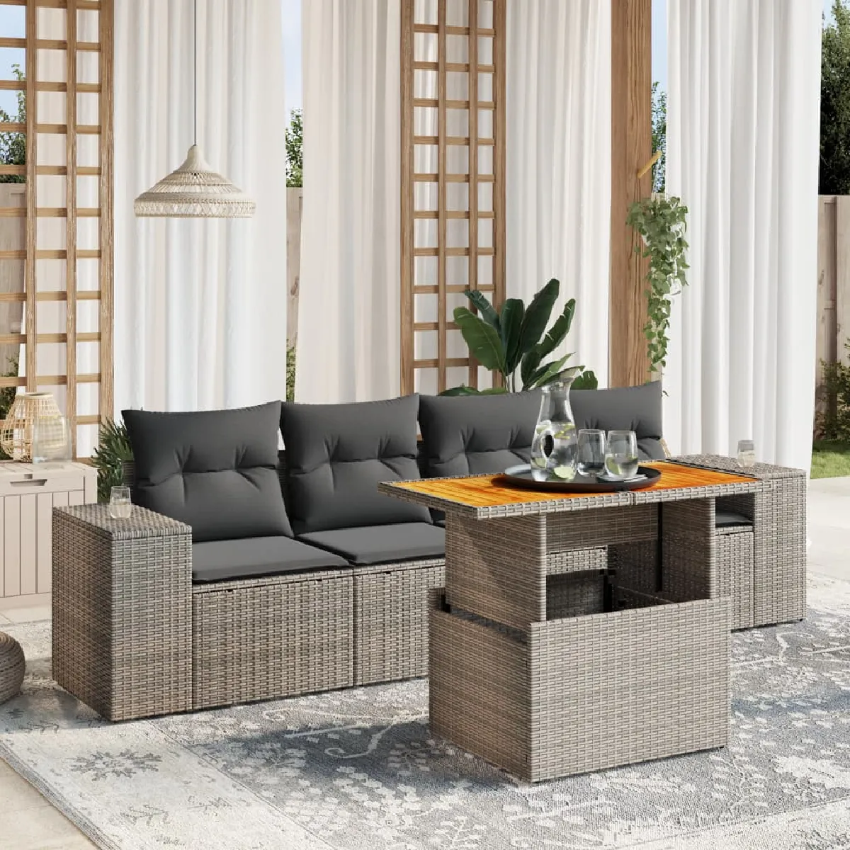 vidaXL 5 pcs Salon de Jardin Résine Tressée - vue 4